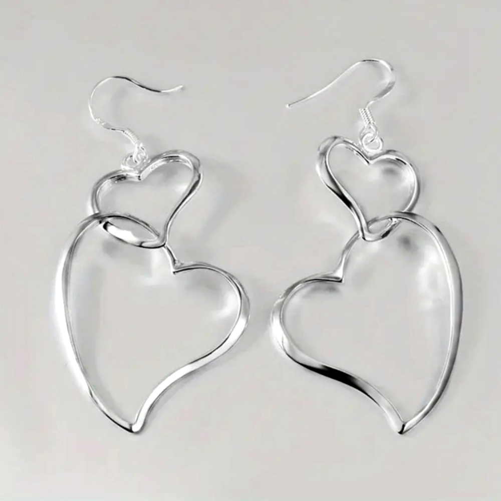 Double Hearted Silver Earrings